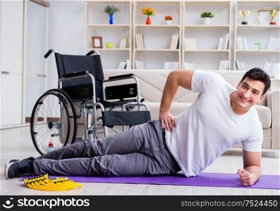 The disabled man recovering from injury at home. Disabled man recovering from injury at home