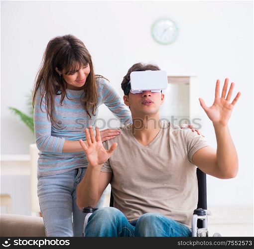 The disabled man with virtual glasses. Disabled man with virtual glasses