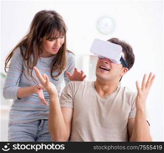 The disabled man with virtual glasses. Disabled man with virtual glasses