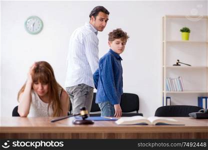 The divorcing family trying to divide child custody. Divorcing family trying to divide child custody