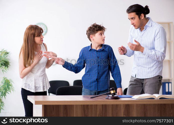 The divorcing family trying to divide child custody. Divorcing family trying to divide child custody