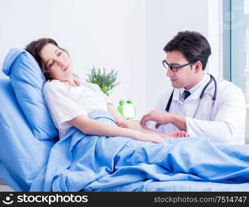 The doctor doing medical injection in hospital room. Doctor doing medical injection in hospital room