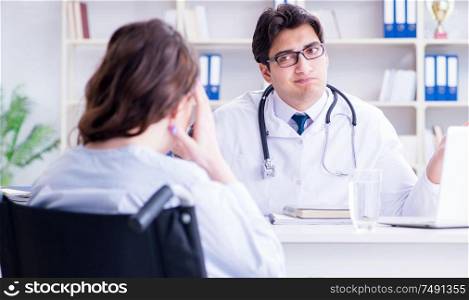 The doctor sharing discouraging lab test results to patient. Doctor sharing discouraging lab test results to patient