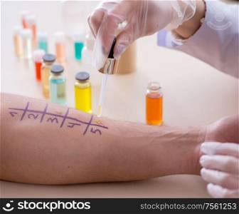 The doctor testing allergy reaction of patient in hospital. Doctor testing allergy reaction of patient in hospital