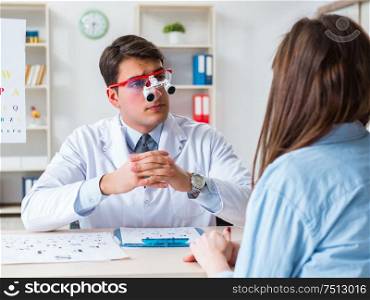 The doctor with patient at eye exam. Doctor with patient at eye exam