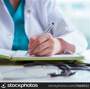 The doctor with prescribed medicines in medical concept. Doctor with prescribed medicines in medical concept