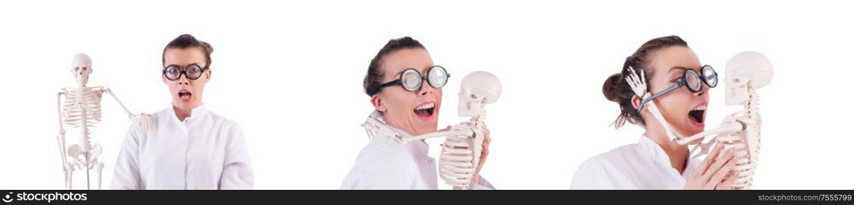 The doctor with skeleton on white. Doctor with skeleton on white