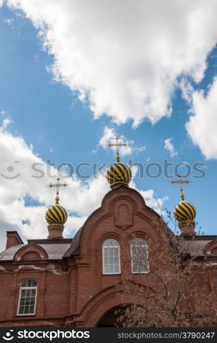 The dome of the Orthodox Church on the border between Europe and Asia, the city of Orenburg, Russia