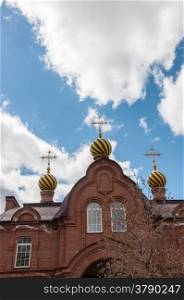 The dome of the Orthodox Church on the border between Europe and Asia, the city of Orenburg, Russia