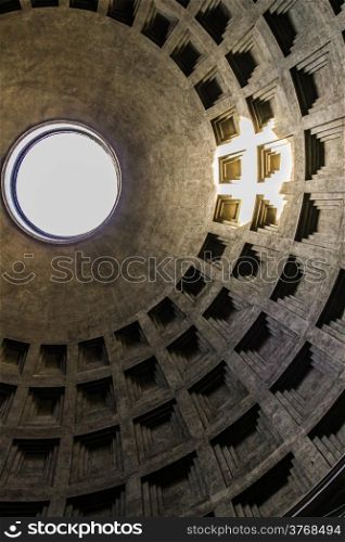 "The dome of the Pantheon in Rome, Italy. The Greek meaning of the word &rsquo;Pantheon&rsquo; is an adjective meaning "to every god". It was built around 126 AD by emporer Hadrian."