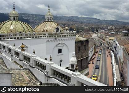 The domes of Santo Domingo Church in Quito in Ecuador