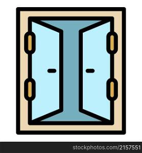 The door to the shed icon. Outline the door to the shed vector icon color flat isolated. The door to the shed icon color outline vector
