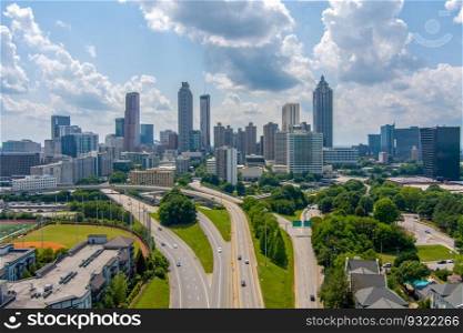 The downtown Atlanta, Georgia skyline from above the Jackson Street Bridge. The downtown Atlanta, Georgia skyline