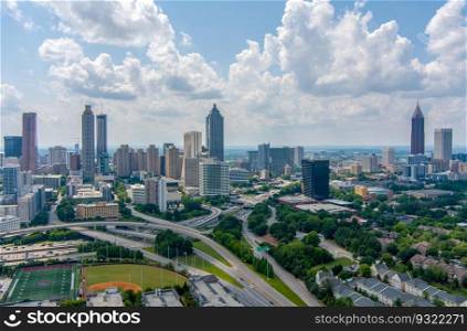 The Downtown Atlanta, Georgia skyline from above the Jackson Street Bridge. Downtown Atlanta, Georgia skyline