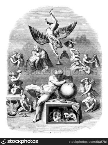 The dream of human life, vintage engraved illustration. Magasin Pittoresque 1843.