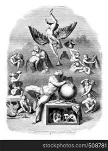The dream of human life, vintage engraved illustration. Magasin Pittoresque 1843.
