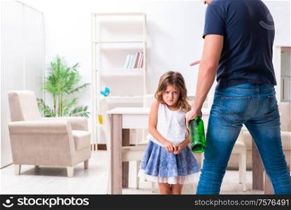 The drunk father in domestic child abuse and violence concept. Drunk father in domestic child abuse and violence concept