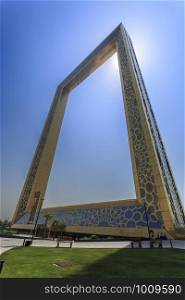 The Dubai Frame, the largest frame in the world, stands at a height of 150m (492 ft) and is created out of glass, steel, aluminium and reinforced concrete