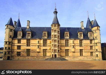 The Ducal palace in Nevers, Nievre, France. Built in the 15th and 16th centuries, feudal edifice in central France.