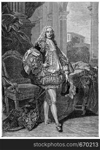 The Duke of Gesvres in ceremonial suit, after Van Loo (1735), vintage engraved illustration. Industrial encyclopedia E.-O. Lami - 1875.