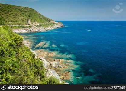 The east coast of Cap Corse in Corsica and the Genoese Tour de L&rsquo;Osse