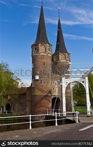 The Eastern Gate (Oostpoort) in Delft, an example of Brick Gothic northern European architecture, was built around 1400.