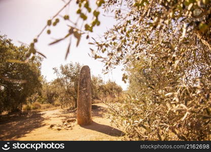 the Ebora Megalithica and Cromlech of Almendres in Almendres near the city of Evora in Alentejo in Portugal. Portugal, Evora, October, 2021