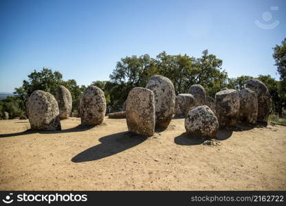 the Ebora Megalithica and Cromlech of Almendres in Almendres near the city of Evora in Alentejo in Portugal. Portugal, Evora, October, 2021