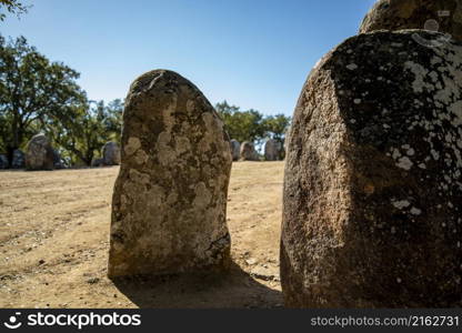 the Ebora Megalithica and Cromlech of Almendres in Almendres near the city of Evora in Alentejo in Portugal. Portugal, Evora, October, 2021