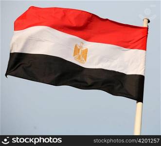 The Egyptian national flag flying in Doha, Qatar, during an international conference