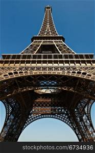 The Eiffel Tower in Paris Against Blue Sky