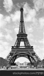 The Eiffel Tower in Paris, France. Black and white image