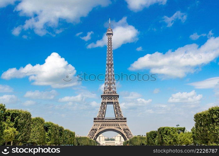 The Eiffel Tower in Paris, France in a beautiful summer day