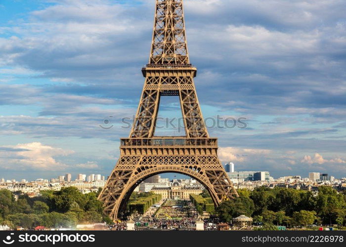 The Eiffel Tower in Paris, France in a beautiful summer day