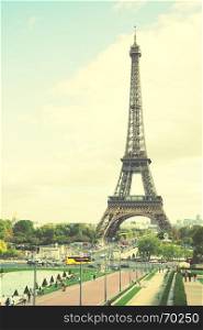 The Eiffel Tower in Paris, France. Retro style filtred image