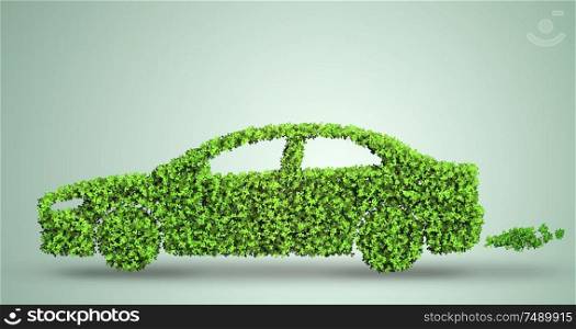 The electric car concept in green environment concept - 3d rendering. Electric car concept in green environment concept - 3d rendering