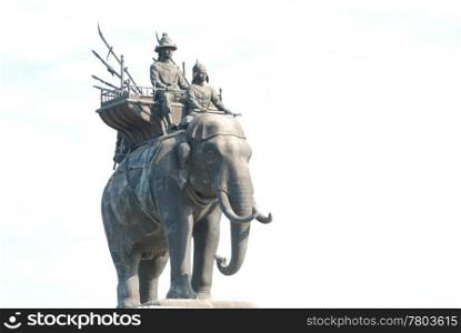 The elephant statue in the blue sky Monument of King Naresuan in Thailand.