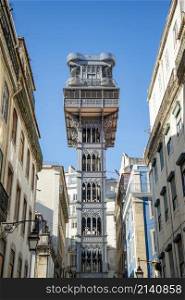 the Elevador de santa Justa in Baixa in the City of Lisbon in Portugal. Portugal, Lisbon, October, 2021