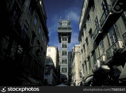 the Elevador de Santa Justa in the city centre of Lisbon in Portugal in Europe.. EUROPE PORTUGAL LISBON ELEVADOR DE SANTA JUSTA