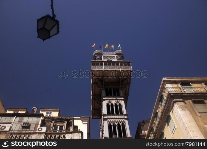 the Elevador de Santa Justa in the city centre of Lisbon in Portugal in Europe.. EUROPE PORTUGAL LISBON ELEVADOR DE SANTA JUSTA