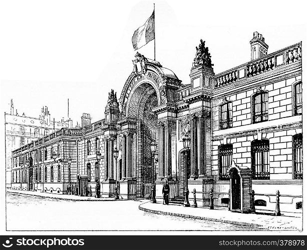 The Elysee Palace, vintage engraved illustration. Paris - Auguste VITU ? 1890.