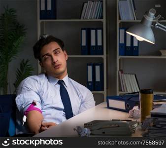 The employee relieving stress from overtime with drugs narcotics. Employee relieving stress from overtime with drugs narcotics