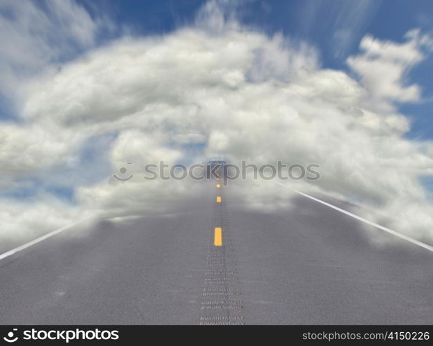 the empty road through clouds