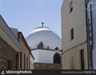 The entrance of the Chapel of Good Help (Capela do Socorro) seen from the adjacent street in Vila do Conde, Portugal