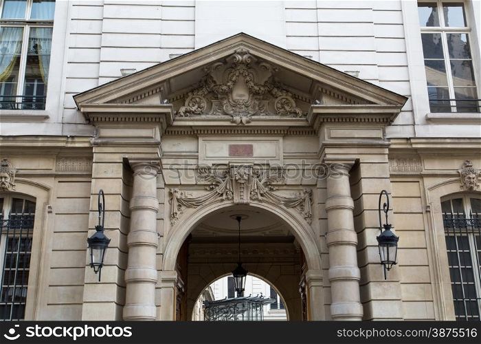 The entrance of the Elysee Palace, the official residence of the President of the French Republic