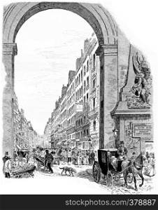 The entrance of the Faubourg Saint-Denis, vintage engraved illustration. Paris - Auguste VITU ? 1890.
