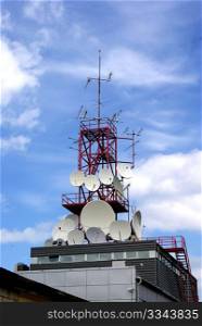 The equipment on a tower provides all kinds of communication on many kilometers