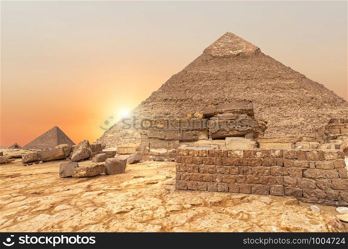 The evening view on the Pyramid of Khafre in Egypt.. The evening view on the Pyramid of Khafre in Egypt