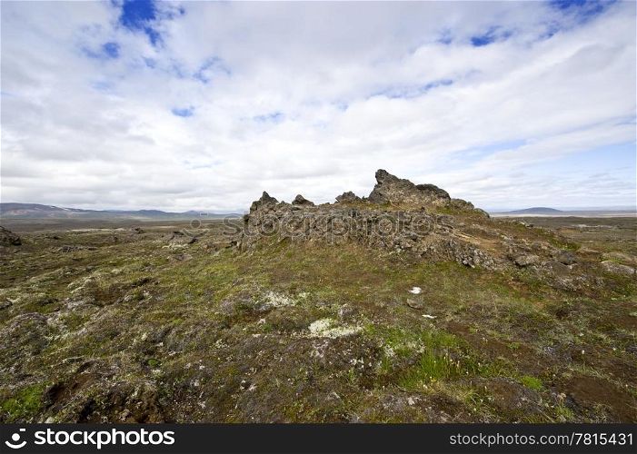 The extensive lava fields with its erratic shapesnear Hveravellir and the Kjolur Highland route in Iceland