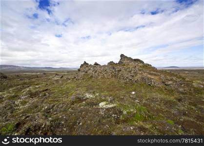 The extensive lava fields with its erratic shapesnear Hveravellir and the Kjolur Highland route in Iceland